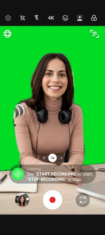 Shootsolo camera with a green screen background turned on