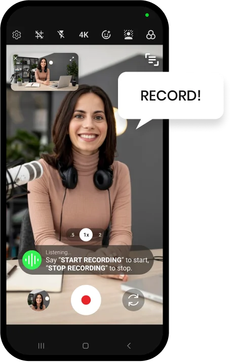 Saying Record to start a hands-free take in Shootsolo